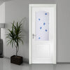 White PVC classic door with grained faces fusion blue style toughened glass 