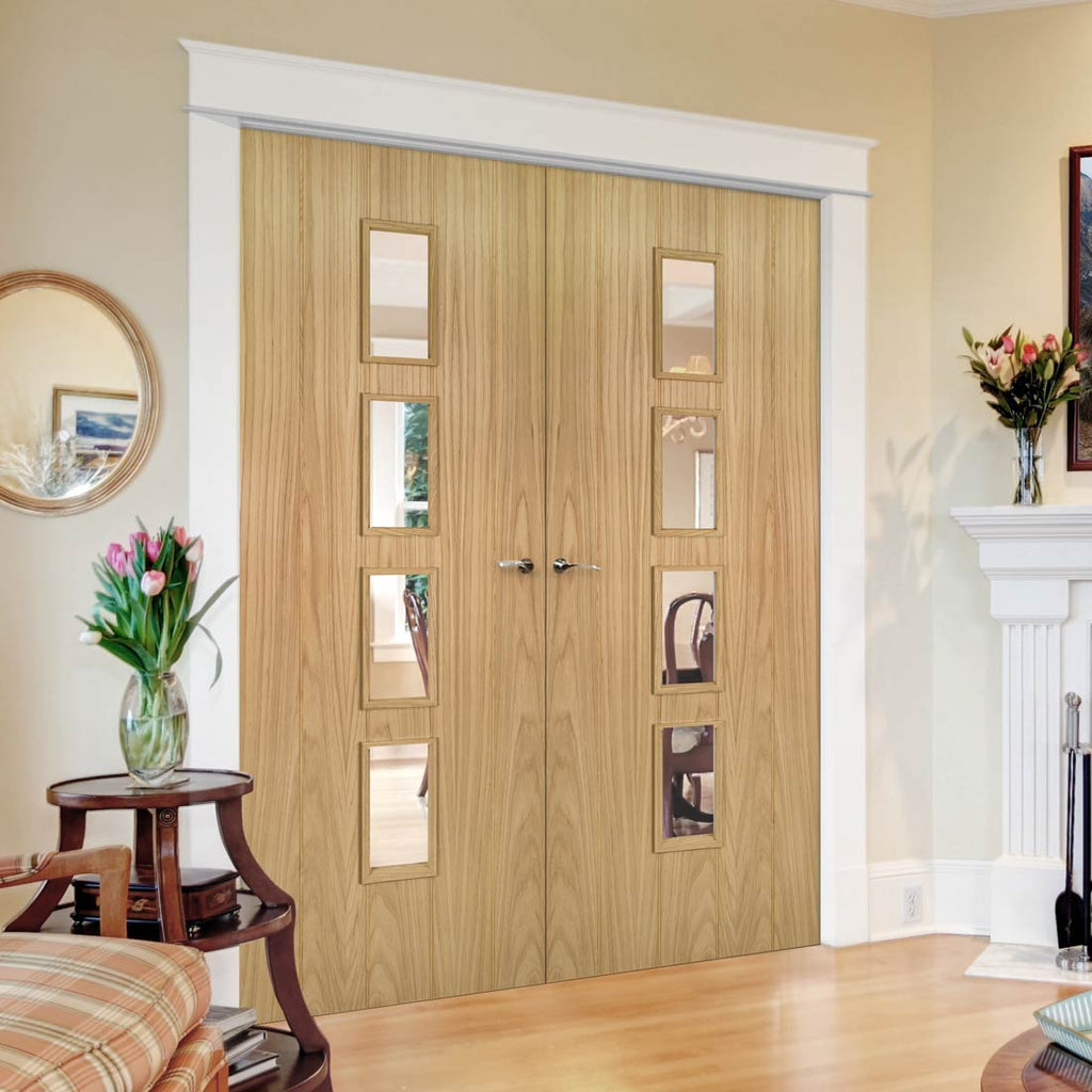 Bespoke Galway Oak Glazed Internal Door Pair - Clear Glass - Unfinished