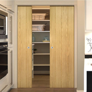 Image: Galway Real American Oak Veneer Double Evokit Pocket Doors - Unfinished