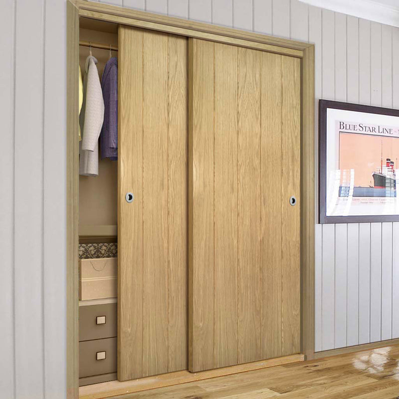 Two Sliding Maximal Wardrobe Doors & Frame Kit - Galway Real American Oak Veneer Door Unfinished