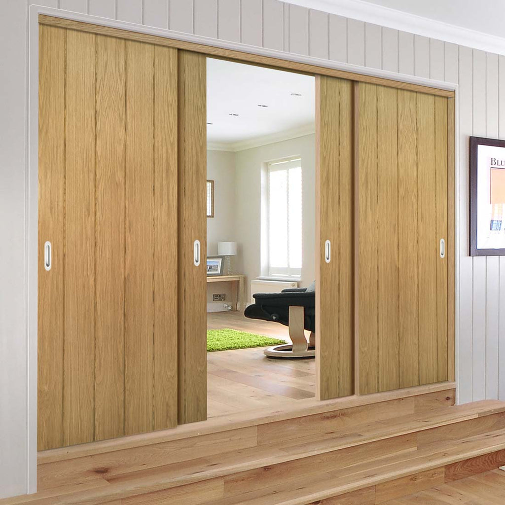 Pass-Easi Four Sliding Doors and Frame Kit - Galway Real American Oak Veneer Door Unfinished