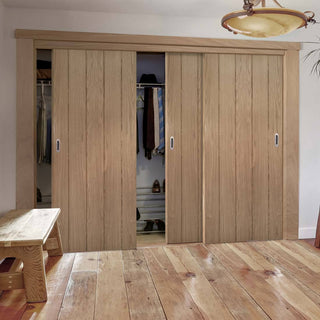 Image: Three Sliding Maximal Wardrobe Doors & Frame Kit - Galway Real American Oak Veneer Door Unfinished