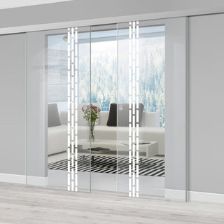 Image: Double Glass Sliding Door - Garvald 8mm Clear Glass - Obscure Printed Design - Planeo 60 Pro Kit