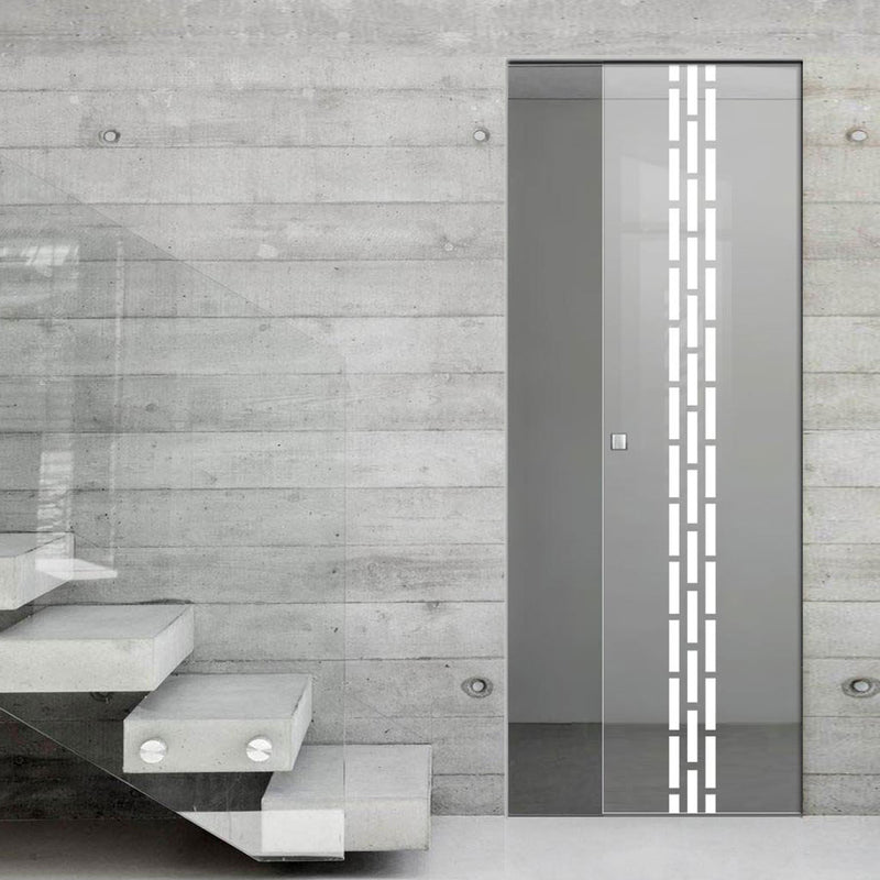 Garvald 8mm Clear Glass - Obscure Printed Design - Single Absolute Pocket Door