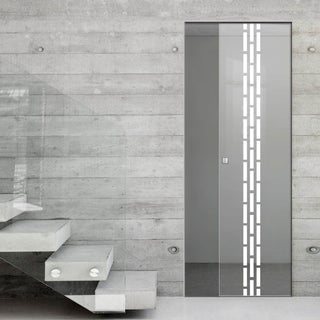 Image: Garvald 8mm Clear Glass - Obscure Printed Design - Single Absolute Pocket Door