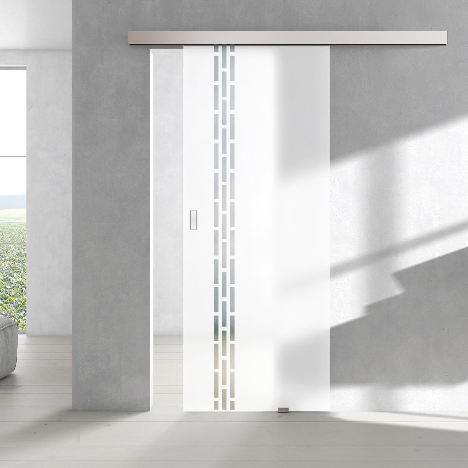 Single Glass Sliding Door - Garvald 8mm Obscure Glass - Clear Printed Design - Planeo 60 Pro Kit
