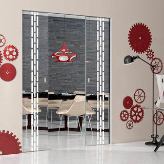 Image: Garvald 8mm Clear Glass - Obscure Printed Design - Double Absolute Pocket Door