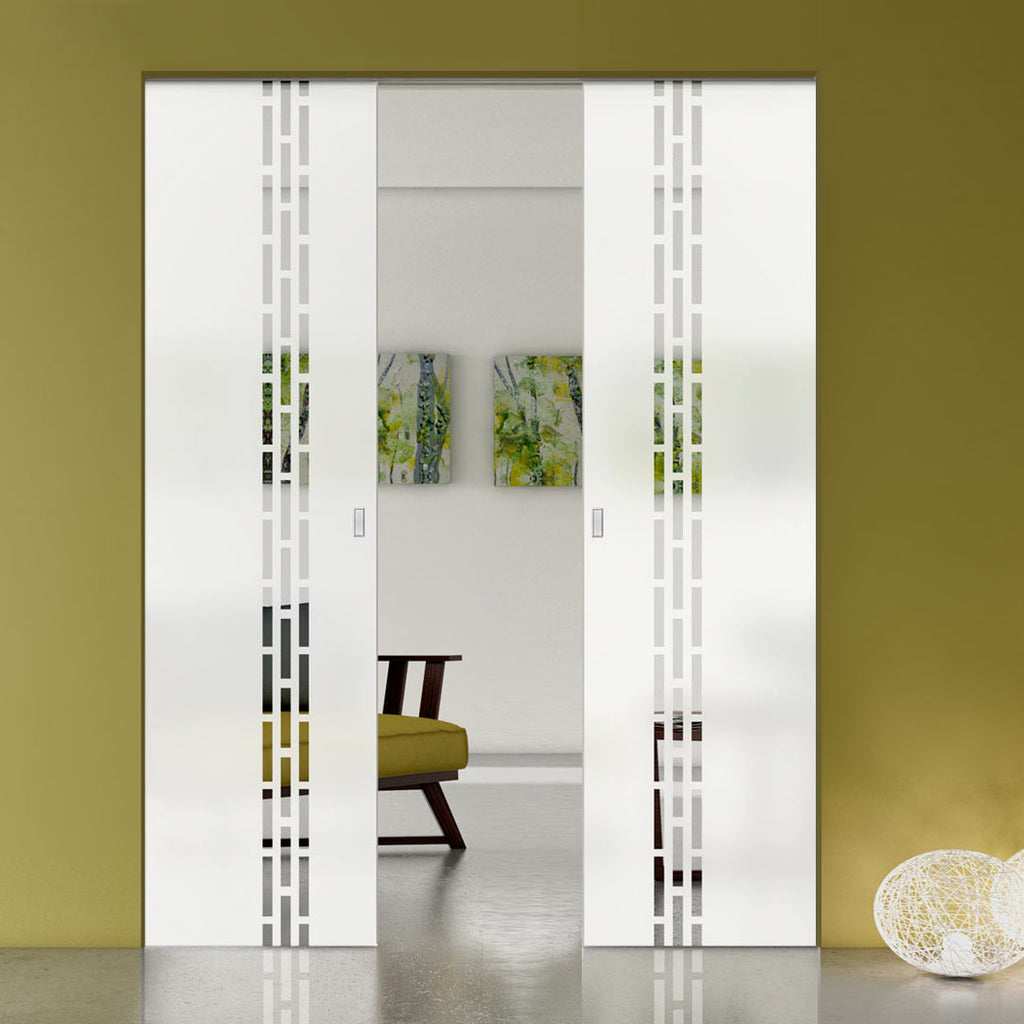 Garvald 8mm Obscure Glass - Clear Printed Design - Double Absolute Pocket Door