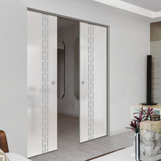 Image: Garvald 8mm Obscure Glass - Obscure Printed Design - Double Absolute Pocket Door