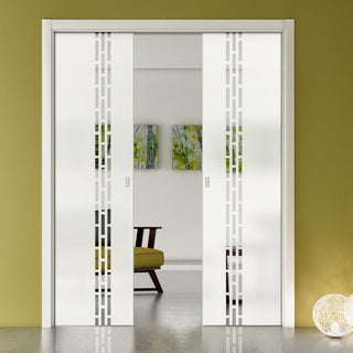 Image: Garvald 8mm Obscure Glass - Clear Printed Design - Double Evokit Pocket Door