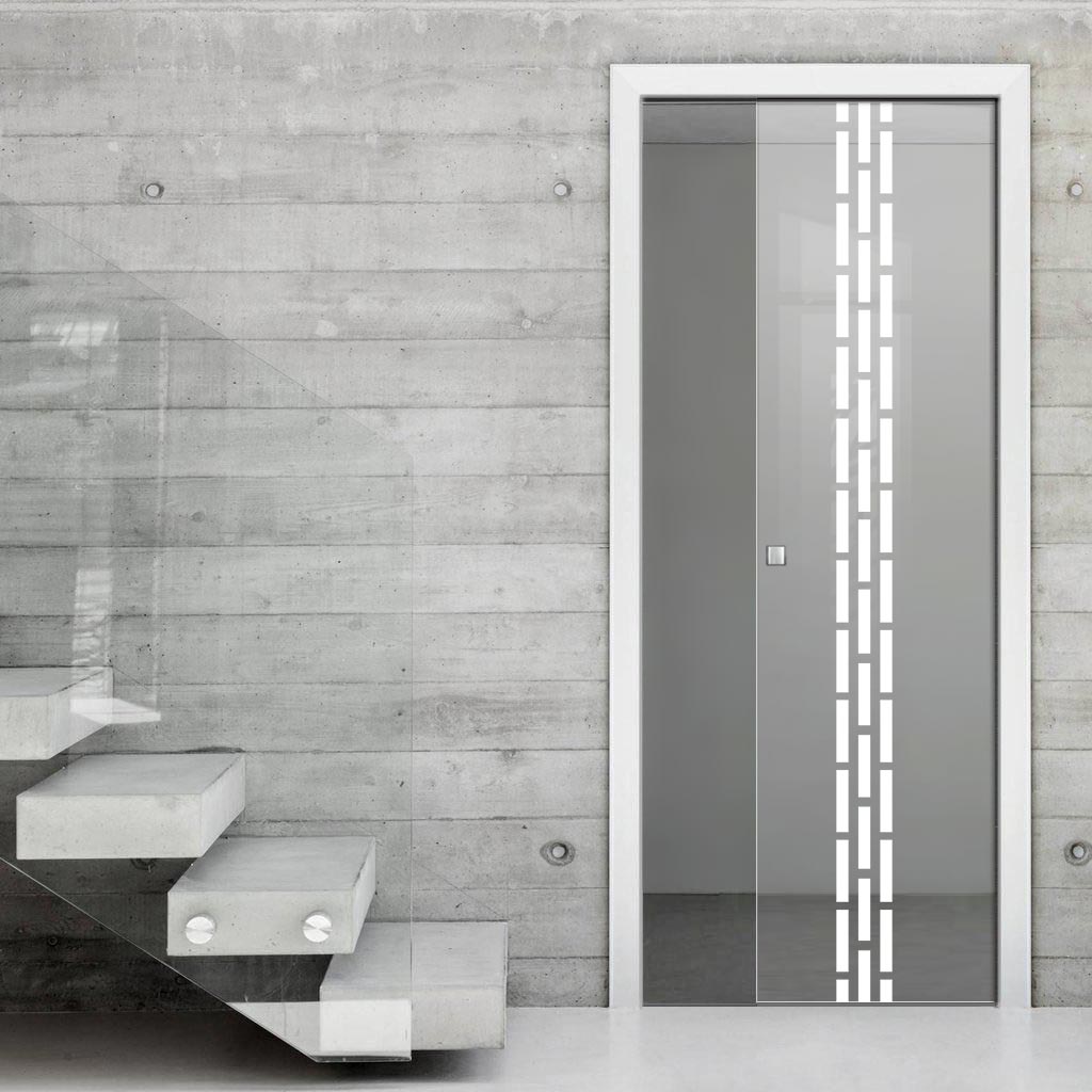 Garvald 8mm Clear Glass - Obscure Printed Design - Single Evokit Glass Pocket Door