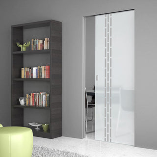 Image: Garvald 8mm Obscure Glass - Obscure Printed Design - Single Absolute Pocket Door