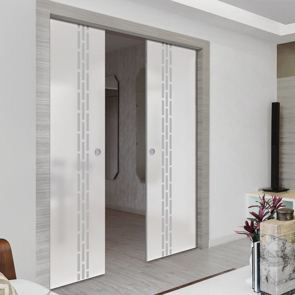 Garvald 8mm Obscure Glass - Obscure Printed Design - Double Evokit Pocket Door