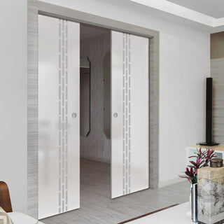 Image: Garvald 8mm Obscure Glass - Obscure Printed Design - Double Evokit Pocket Door