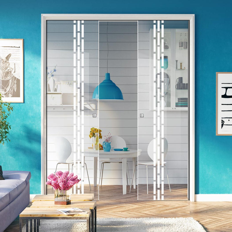 Garvald 8mm Clear Glass - Obscure Printed Design - Double Evokit Pocket Door