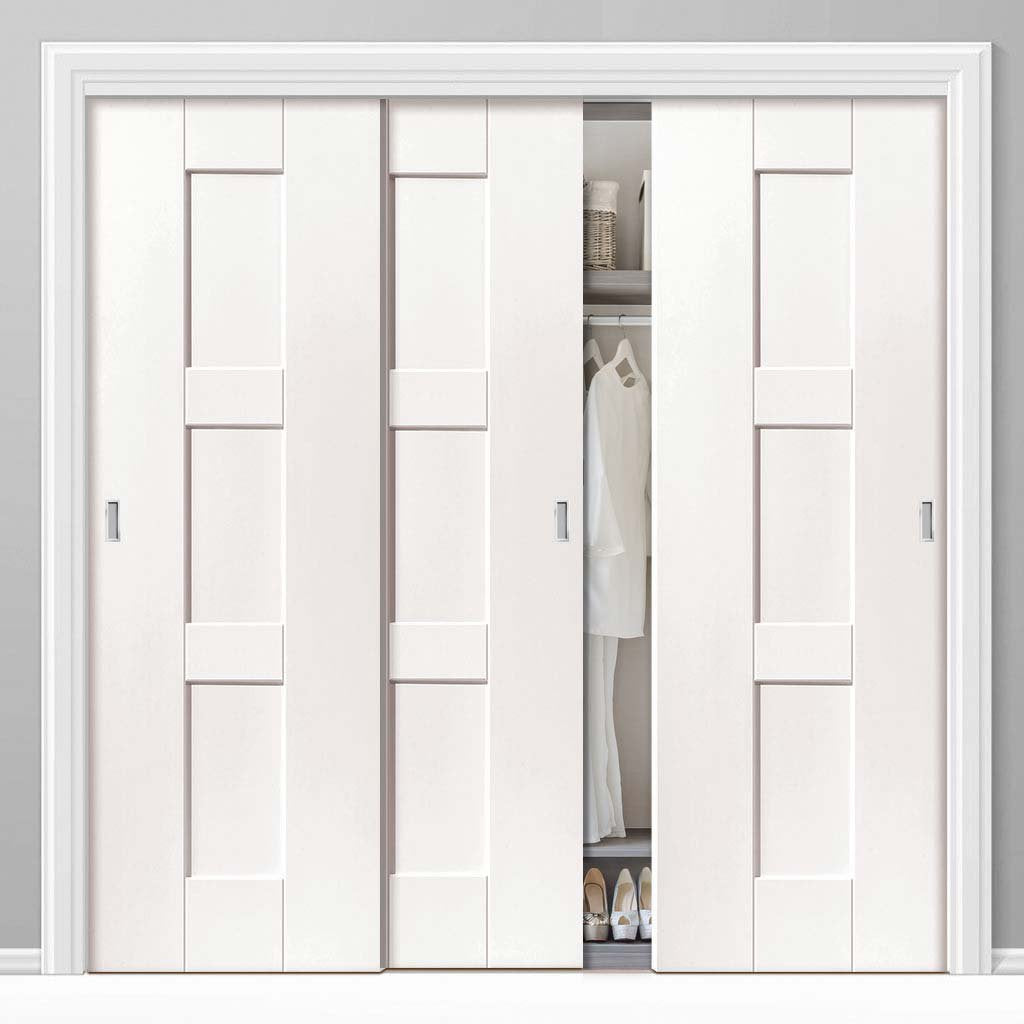 Three Sliding Wardrobe Doors & Frame Kit - Geo White Primed Door