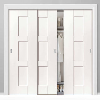 Image: Three Sliding Wardrobe Doors & Frame Kit - Geo White Primed Door
