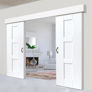 Image: Double Sliding Door & Wall Track - Geo White Primed Doors