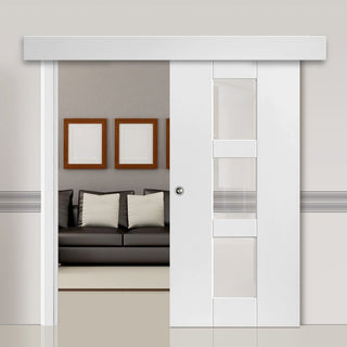 Image: Single Sliding Door & Wall Track - Geo White Primed Door - Clear Glass