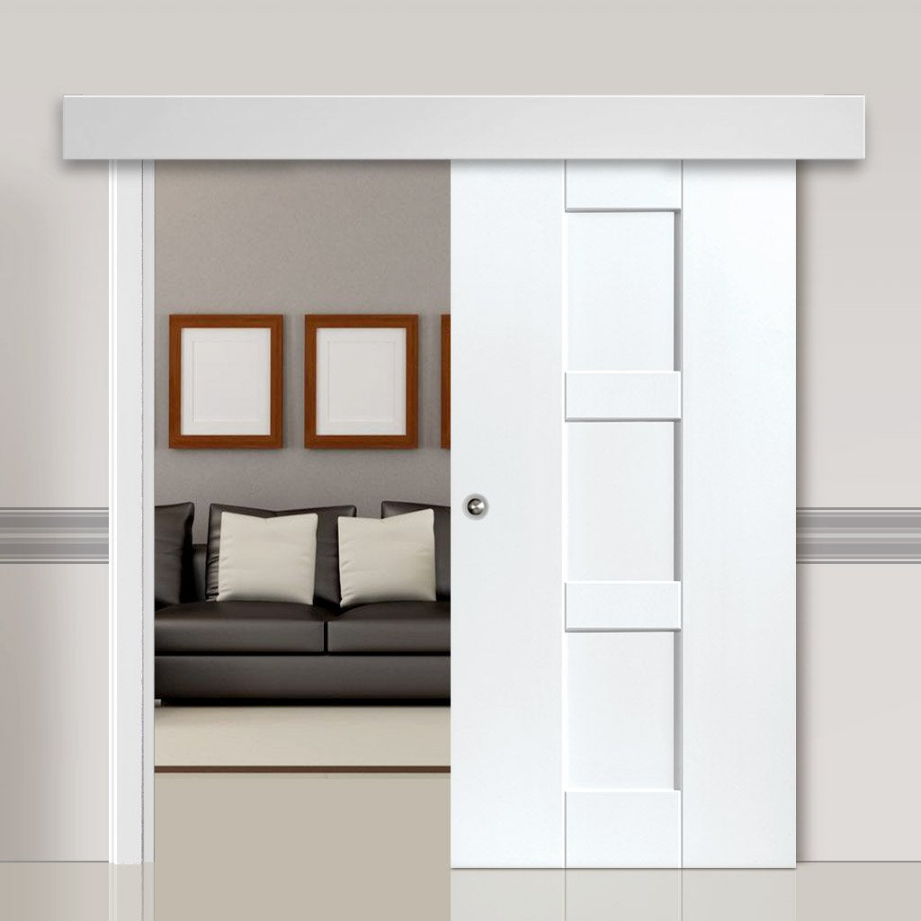 Single Sliding Door & Wall Track - Geo White Primed Door