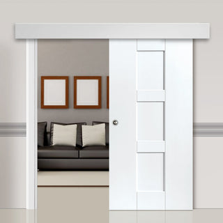 Image: Single Sliding Door & Wall Track - Geo White Primed Door