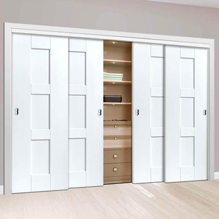 Image: Four Sliding Wardrobe Doors & Frame Kit - Geo White Primed Door