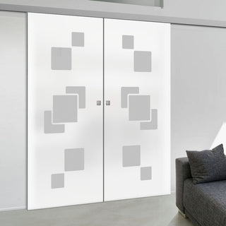 Image: Double Glass Sliding Door - Geometric Bold 8mm Obscure Glass - Obscure Printed Design with Elegant Track