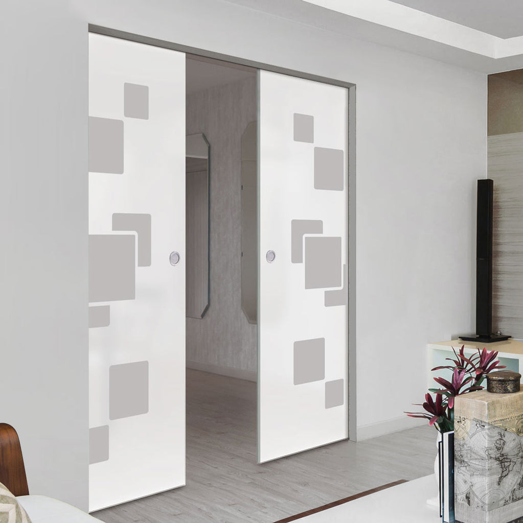 Geometric Bold 8mm Obscure Glass - Obscure Printed Design - Double Absolute Pocket Door