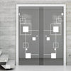 Geometric Zoom 8mm Clear Glass - Obscure Printed Design - Double Evokit Glass Pocket Door