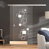 Single Glass Sliding Door - Geometric Pattern 8mm Clear Glass - Obscure Printed Design with Elegant Track