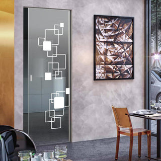 Image: Geometric Pattern 8mm Clear Glass - Obscure Printed Design - Single Absolute Pocket Door