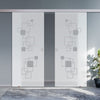 Double Glass Sliding Door - Geometric Pattern 8mm Obscure Glass - Obscure Printed Design with Elegant Track