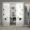 Geometric Pattern 8mm Obscure Glass - Clear Printed Design - Double Evokit Glass Pocket Door