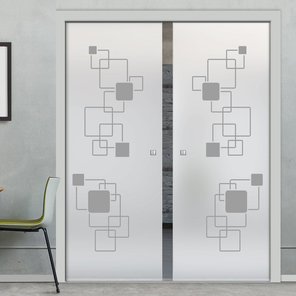 Geometric Pattern 8mm Obscure Glass - Obscure Printed Design - Double Evokit Glass Pocket Door