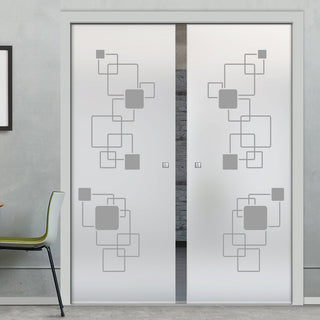Image: Geometric Pattern 8mm Obscure Glass - Obscure Printed Design - Double Evokit Glass Pocket Door