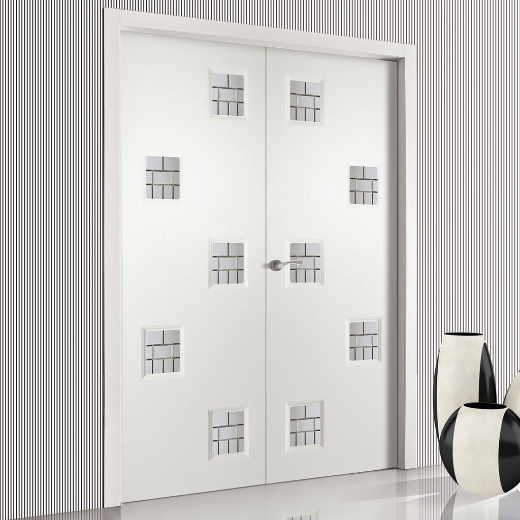Contemporary Internal PVC Door Pair - Charlotte Prairie Geometric Design Glass