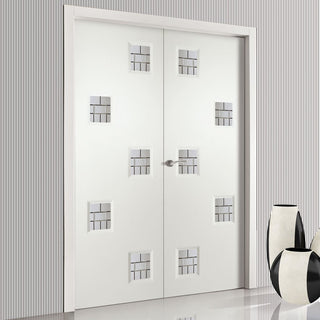 Image: Contemporary Internal PVC Door Pair - Charlotte Prairie Geometric Design Glass