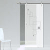 Single Glass Sliding Door - Solaris Tubular Stainless Steel Sliding Track & Geometric Square 8mm Obscure Glass - Obscure Printed Design