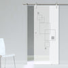 Single Glass Sliding Door - Solaris Tubular Stainless Steel Sliding Track & Geometric Square 8mm Obscure Glass - Obscure Printed Design