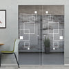 Geometric Square 8mm Clear Glass - Obscure Printed Design - Double Absolute Pocket Door