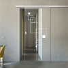 Single Glass Sliding Door - Geometric Square 8mm Clear Glass - Obscure Printed Design with Elegant Track