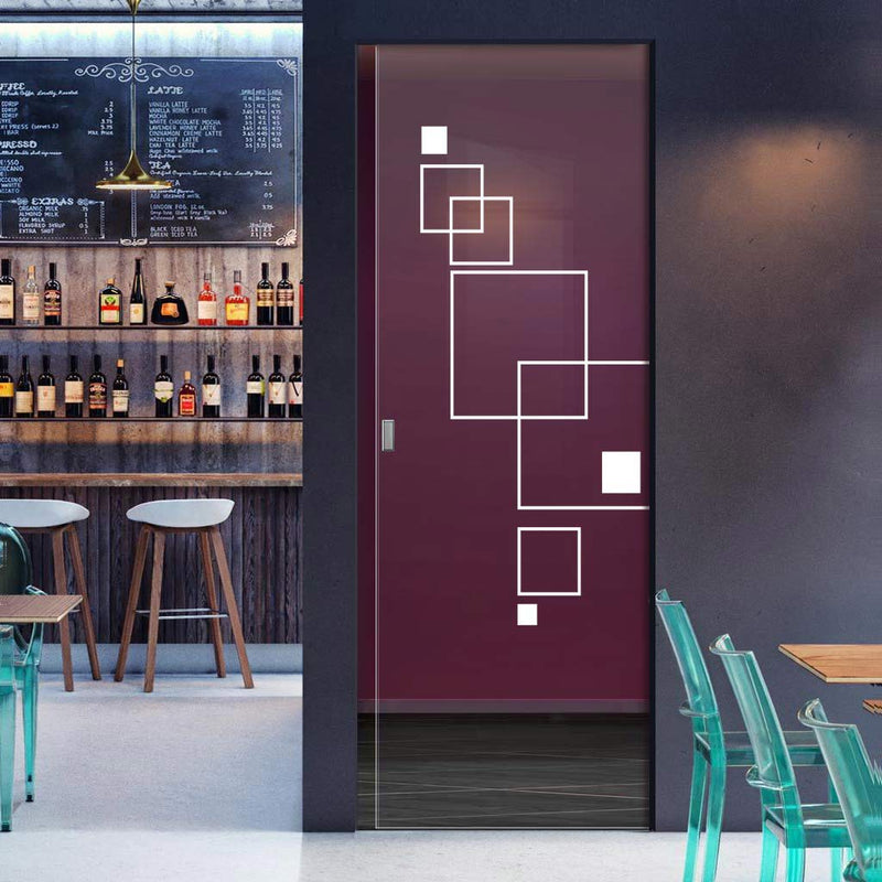 Geometric Square 8mm Clear Glass - Obscure Printed Design - Single Absolute Pocket Door