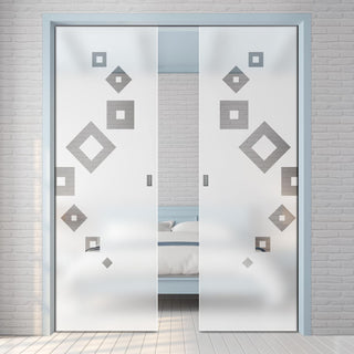 Image: Geometric Swirl 8mm Obscure Glass - Clear Printed Design - Double Evokit Glass Pocket Door