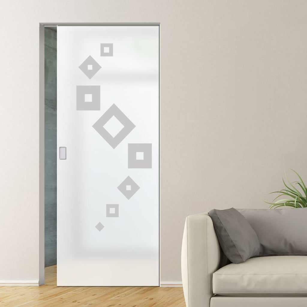 Geometric Swirl 8mm Obscure Glass - Obscure Printed Design - Single Absolute Pocket Door