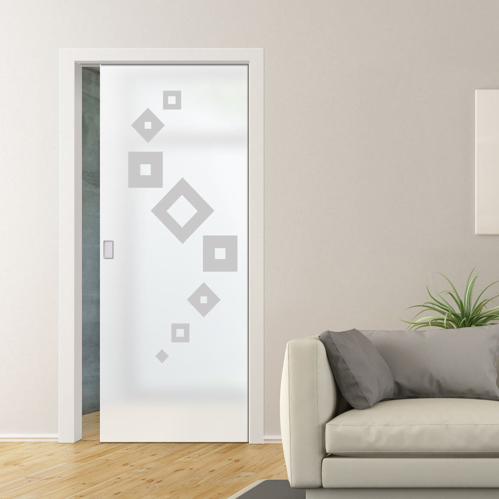Geometric Swirl 8mm Obscure Glass - Obscure Printed Design - Single Evokit Glass Pocket Door