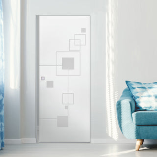 Image: Geometric Zoom 8mm Obscure Glass - Obscure Printed Design - Single Absolute Pocket Door