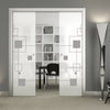 Geometric Zoom 8mm Obscure Glass - Obscure Printed Design - Double Evokit Glass Pocket Door