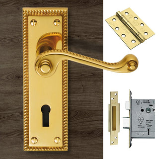 Image: FG1 Georgian Suite Lever Lock Polished Brass Handle Pack