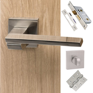 Image: Senza Pari Giovanni Bathroom Lever on Flush Rose - Satin Nickel Handle Pack