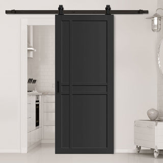 Image: Top Mounted Black Sliding Track & Solid Wood Door - Eco-Urban® Glasgow 6 Panel Solid Wood Door DD6314 - Shadow Black Premium Primed